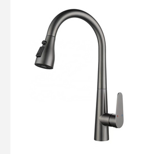 Gun Grey SUS 304 Stainless Steel Pull down Kitchen Sink Mixer Faucet with Sprayer Deck Mounted Single Hole Installation