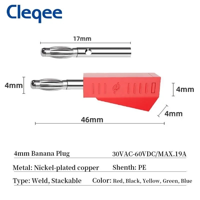 Cleqee P3002 4mm Stackable Banana Plug Nickel Plated Speaker Connector Test Probe Binding Post 5 Colors