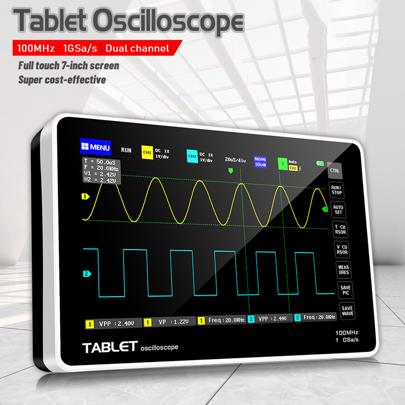 Digital tablet oscilloscope dual channel 100M bandwidth 1GS sampling rate mini tablet digital oscilloscope