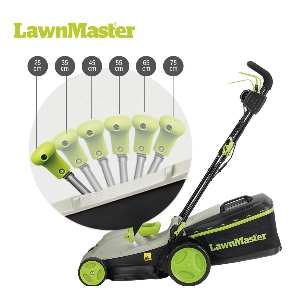 LawnMaster 6 cutting positions folding handle 42cm cutting width 53L grass bag self-propelled hand push lawn mower - MEBS1842M