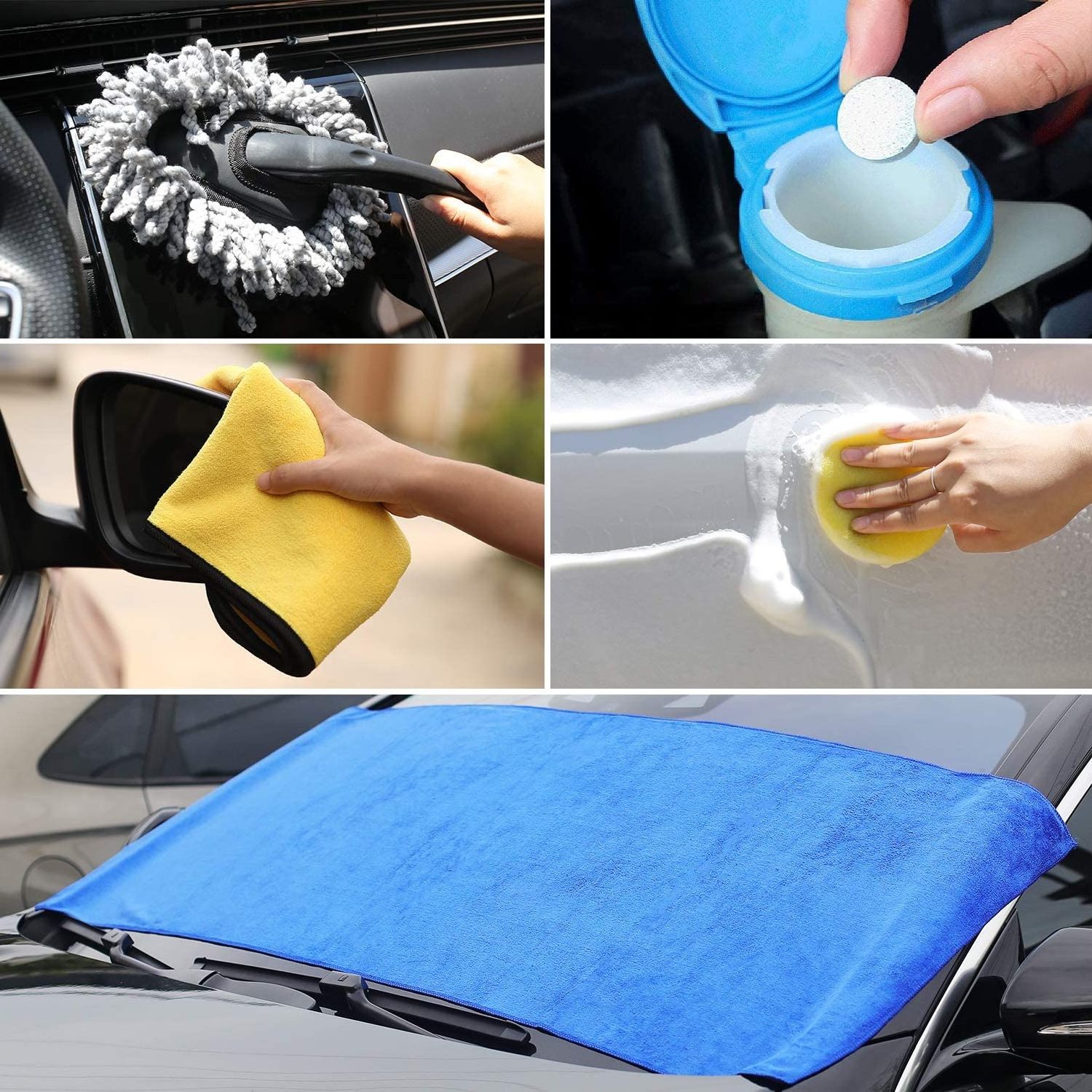 10pcs Car Cleaning Tools Car Wash Kit For Interior And Exterior Cleaning Including Microfiber Towel Sponge Duster Tire Brush