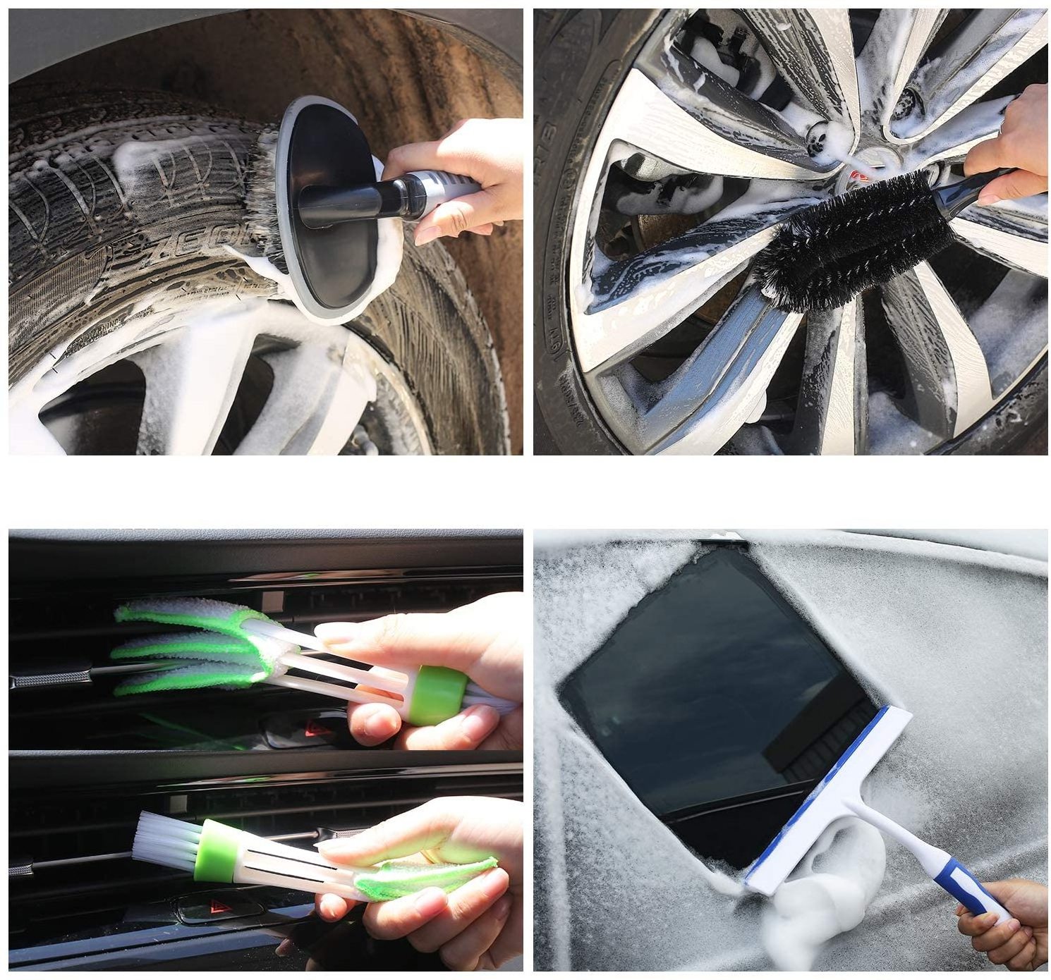 10pcs Car Cleaning Tools Car Wash Kit For Interior And Exterior Cleaning Including Microfiber Towel Sponge Duster Tire Brush