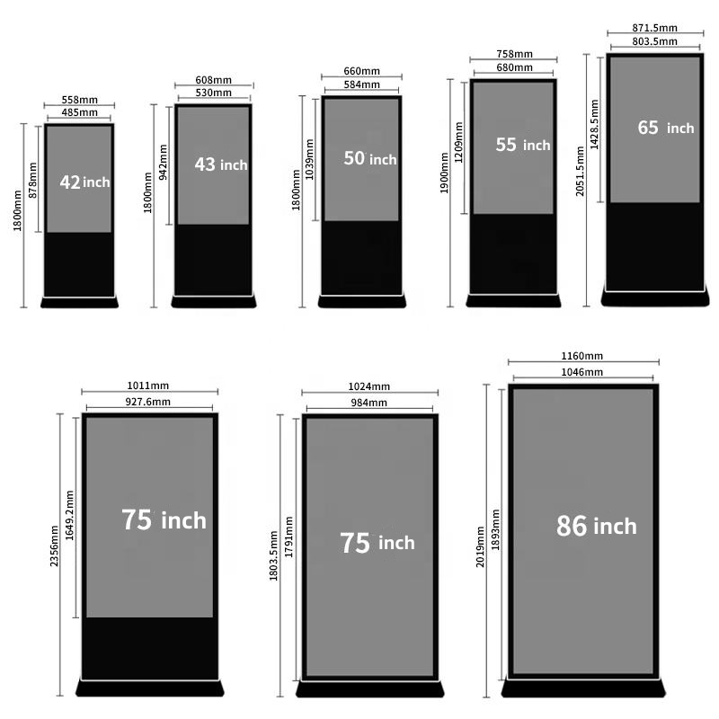 32/43/49/55 Inch Floor Standing Outdoor Indoor Electronic Totem Kiosk Touch Screen Digital Signage And Lcd Advertising Display