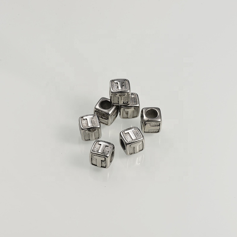 Large Hole Square Cube 26 Alphabet Letter Stainless Steel Beads For DIY Jewelry Making