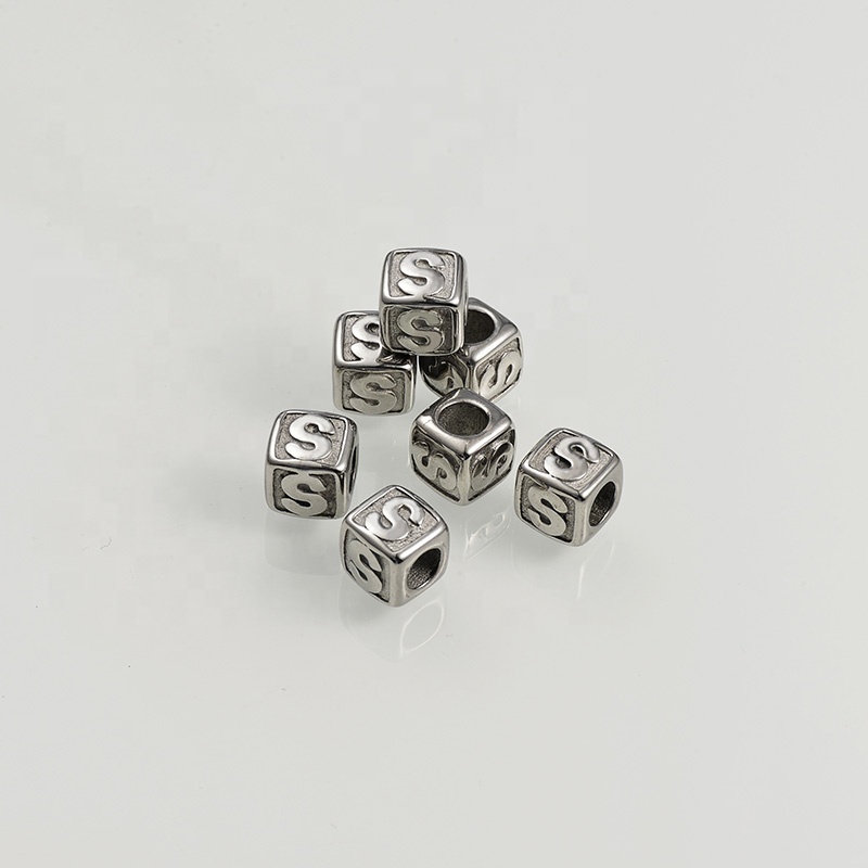 Large Hole Square Cube 26 Alphabet Letter Stainless Steel Beads For DIY Jewelry Making