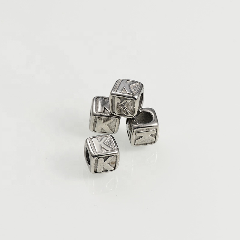 Large Hole Square Cube 26 Alphabet Letter Stainless Steel Beads For DIY Jewelry Making