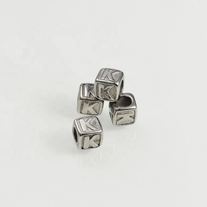 Large Hole Square Cube 26 Alphabet Letter Stainless Steel Beads For DIY Jewelry Making