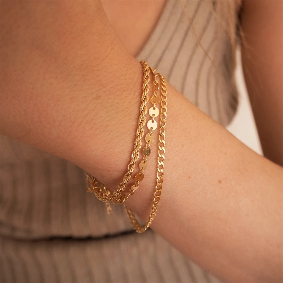 Wholesale Dropshipping Gold Color Bracelet Stainless Steel Twist Cuban Chain Bracelet For Women Chain Bracelet Jewelry Gifts