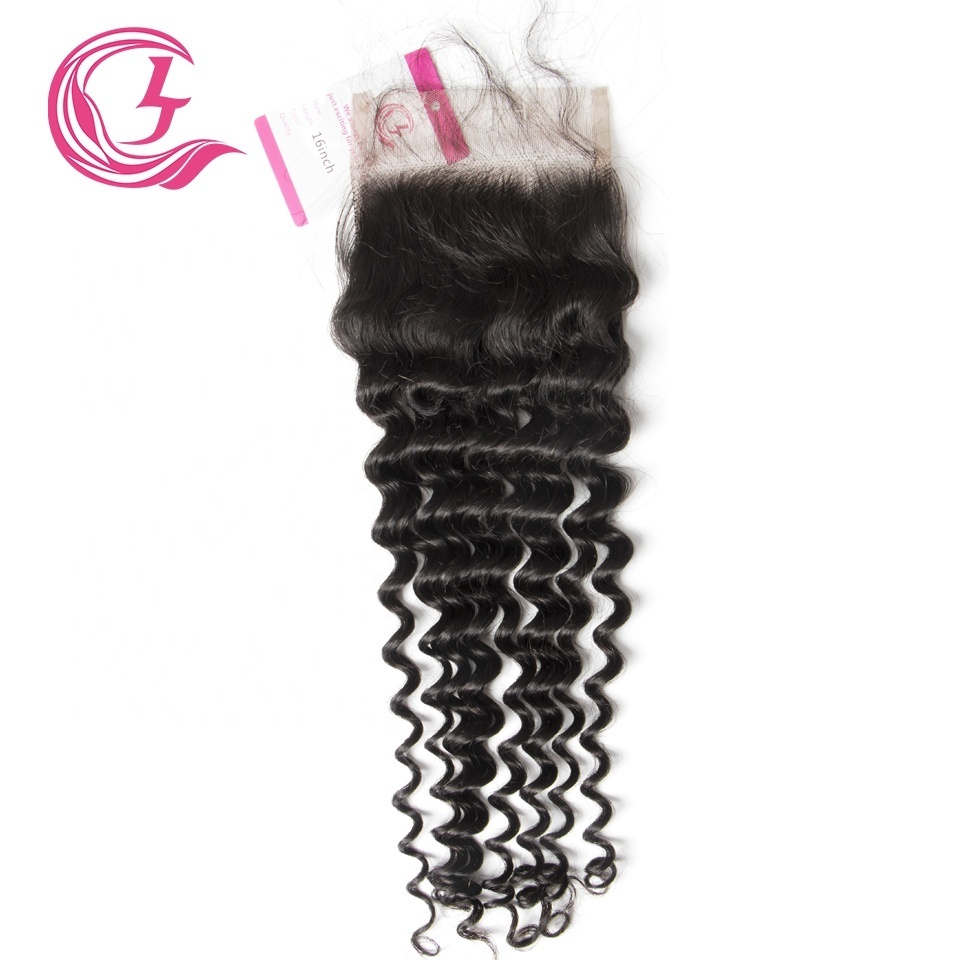 Virgin Hair of Deep Wave Deep Curl Natural Wave 4X4 closure Natural black color 130 density For Medium High Market silky