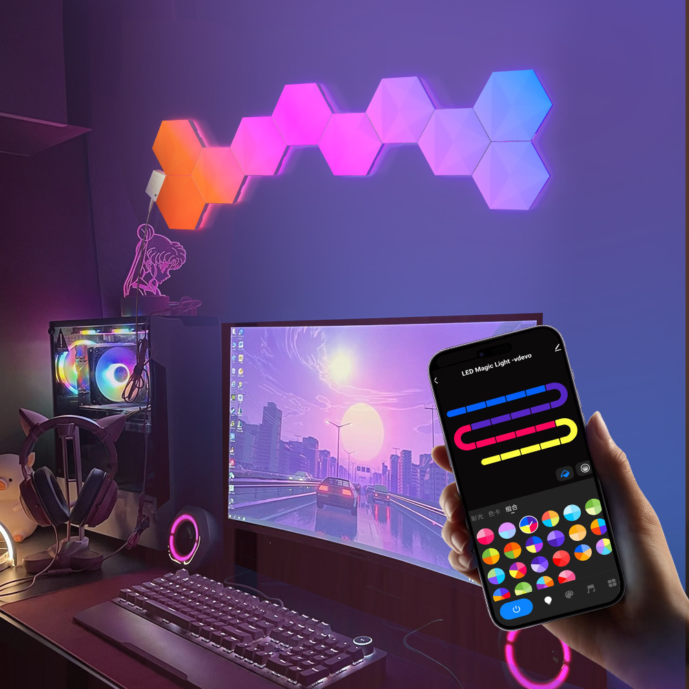 CL Lighting OEM ODM Smart Control Multi Color Diy Rgb Magic Color Hexagonal Gaming Led Lights