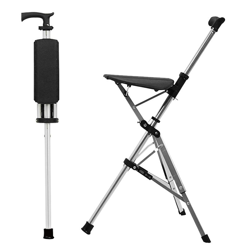 High Quality Walking Stick With Seat Adjustable Elderly Crutch Chair With Stool