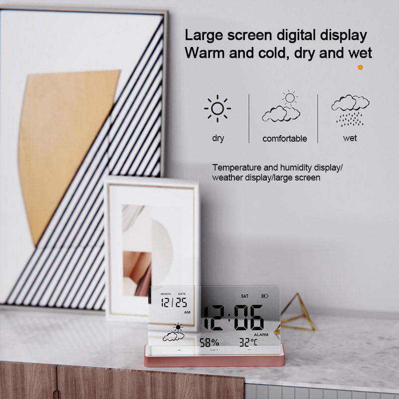 Temperature Humidity Date Week Electronic Alarm Clock Living Room Home Decor Desktop Transparent Digital Clock