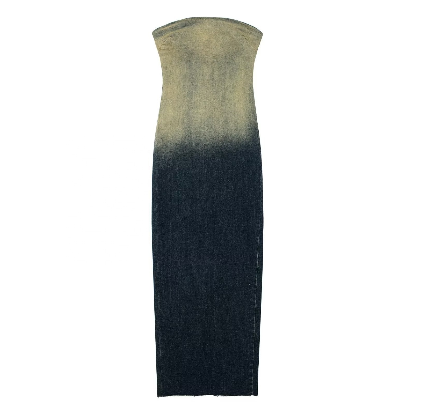 Wholesale Off Shoulder Skinny Denim Slit Dress Women Sexy Sleeveless Zipper Long Maxi Jean Split Bust Dresses