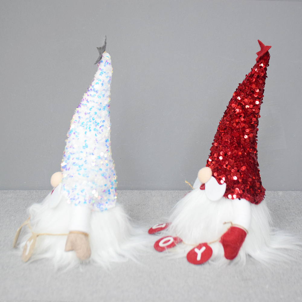 Attiigny 2024 Christmas Decor Xmas Supplies Swedish Tomte Gifts Scandinavian Figurine LED Sequin Santa Gnomes with JOY Word