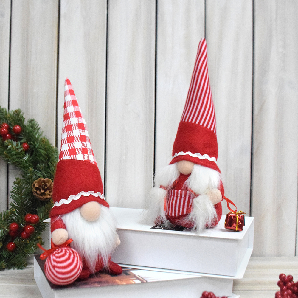 Boheng Xmas Supplies Scandinavian Santa Figurines Swedish Tomte Nisse Plush Red Christmas Gnomes Decorations for Home