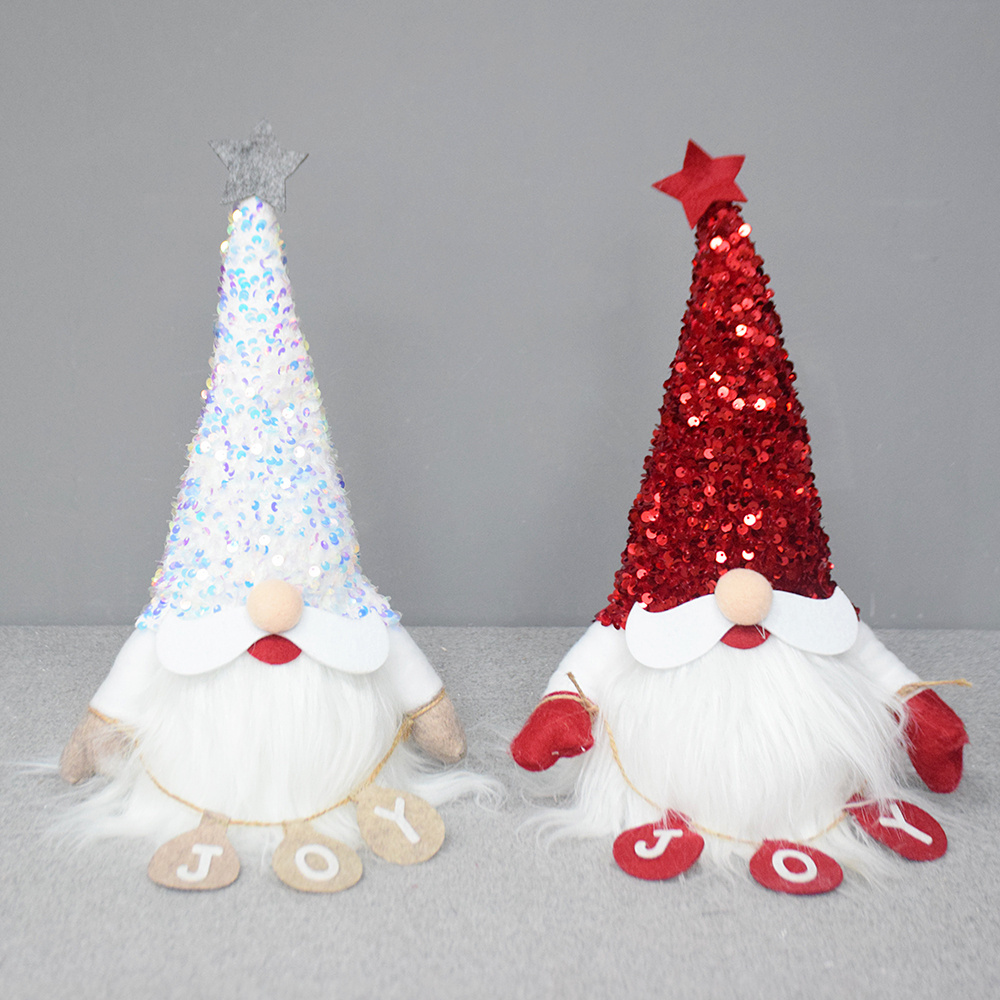 Attiigny 2024 Christmas Decor Xmas Supplies Swedish Tomte Gifts Scandinavian Figurine LED Sequin Santa Gnomes with JOY Word