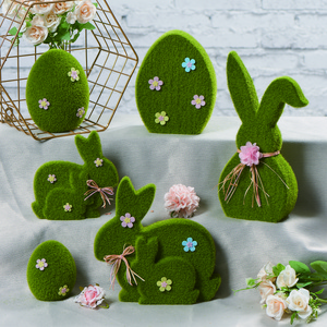 Wholesale Easter Green Decoration Bunny Home Holiday Spring Ornament Plush Flocking Ceramic Rabbit