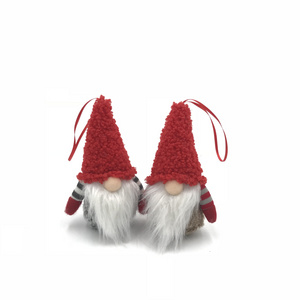 Customized Handmade Christmas Tree Hanging Ornaments Festival Decoration Fuzzy Mini Plush Gnome With Red Hat