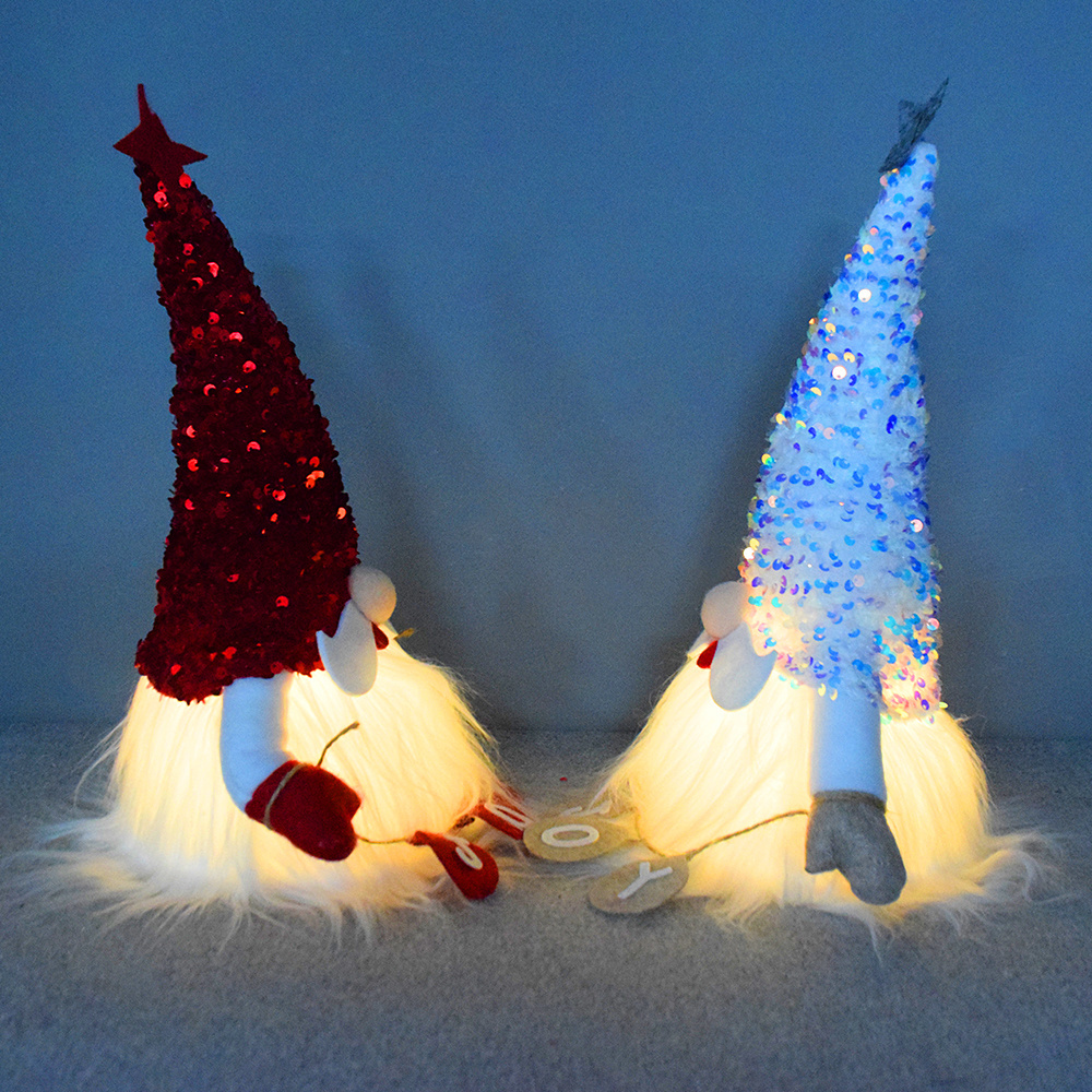 Attiigny 2024 Christmas Decor Xmas Supplies Swedish Tomte Gifts Scandinavian Figurine LED Sequin Santa Gnomes with JOY Word