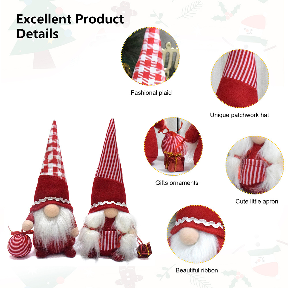 Boheng Xmas Supplies Scandinavian Santa Figurines Swedish Tomte Nisse Plush Red Christmas Gnomes Decorations for Home