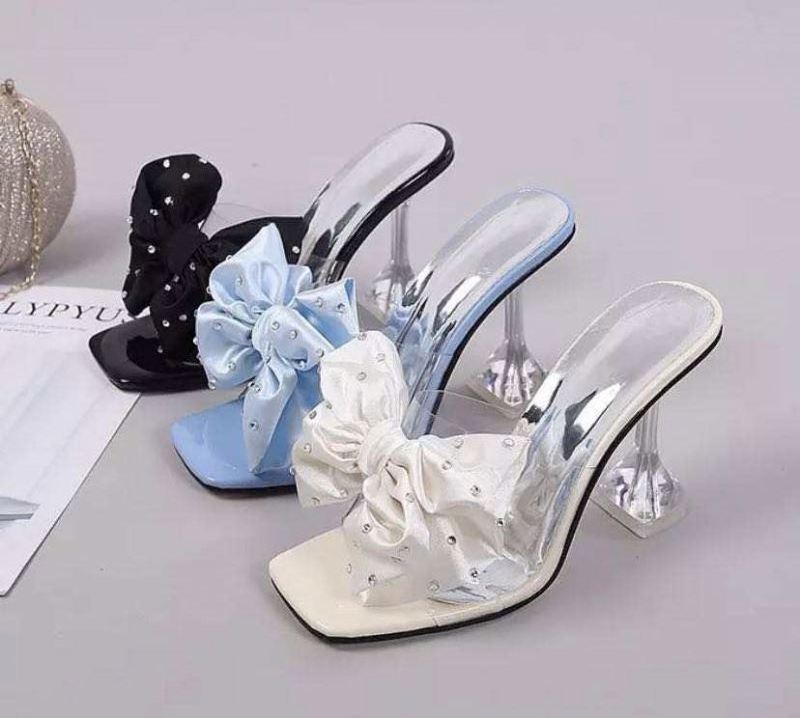 Clear PVC Upper Single Band Women Heels Crystal Heel Summer 2024 Slip On Slides Shoes For Ladies Factory Summer Wholesale