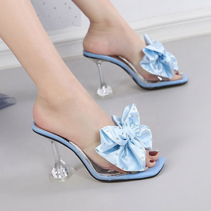 Clear PVC Upper Single Band Women Heels Crystal Heel Summer 2024 Slip On Slides Shoes For Ladies Factory Summer Wholesale