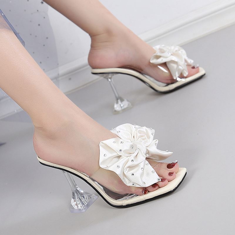 Clear PVC Upper Single Band Women Heels Crystal Heel Summer 2024 Slip On Slides Shoes For Ladies Factory Summer Wholesale