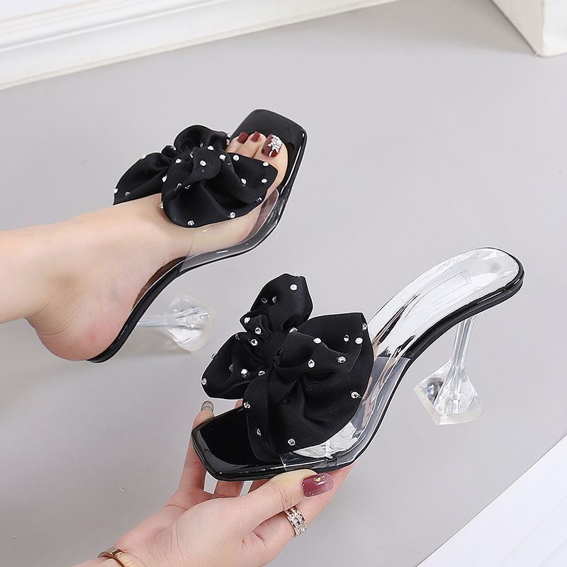 Clear PVC Upper Single Band Women Heels Crystal Heel Summer 2024 Slip On Slides Shoes For Ladies Factory Summer Wholesale