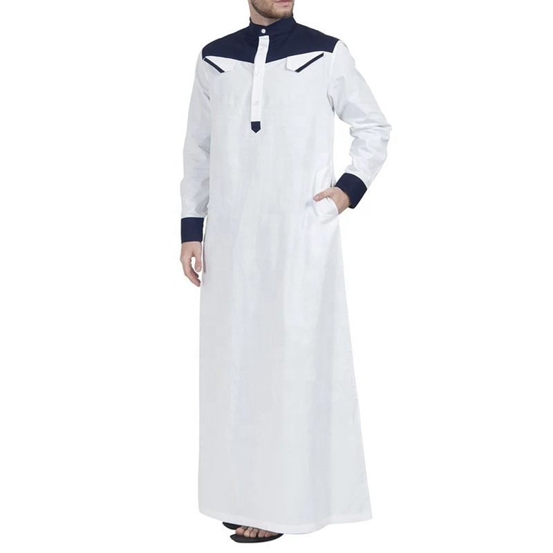 Muslim Arabic Men Ethnic Muslim Clothing Loose Stand Collar Patchwork Long Sleeve Abaya Robe Middle East Men Abaya Dubai Dress