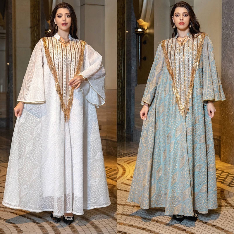 Luxury Embroidery Muslim Abaya Dress for Women Sequins Elegant Eid Arab Female Dubai Jalabiya Islam Turkey Morocco Party Dress