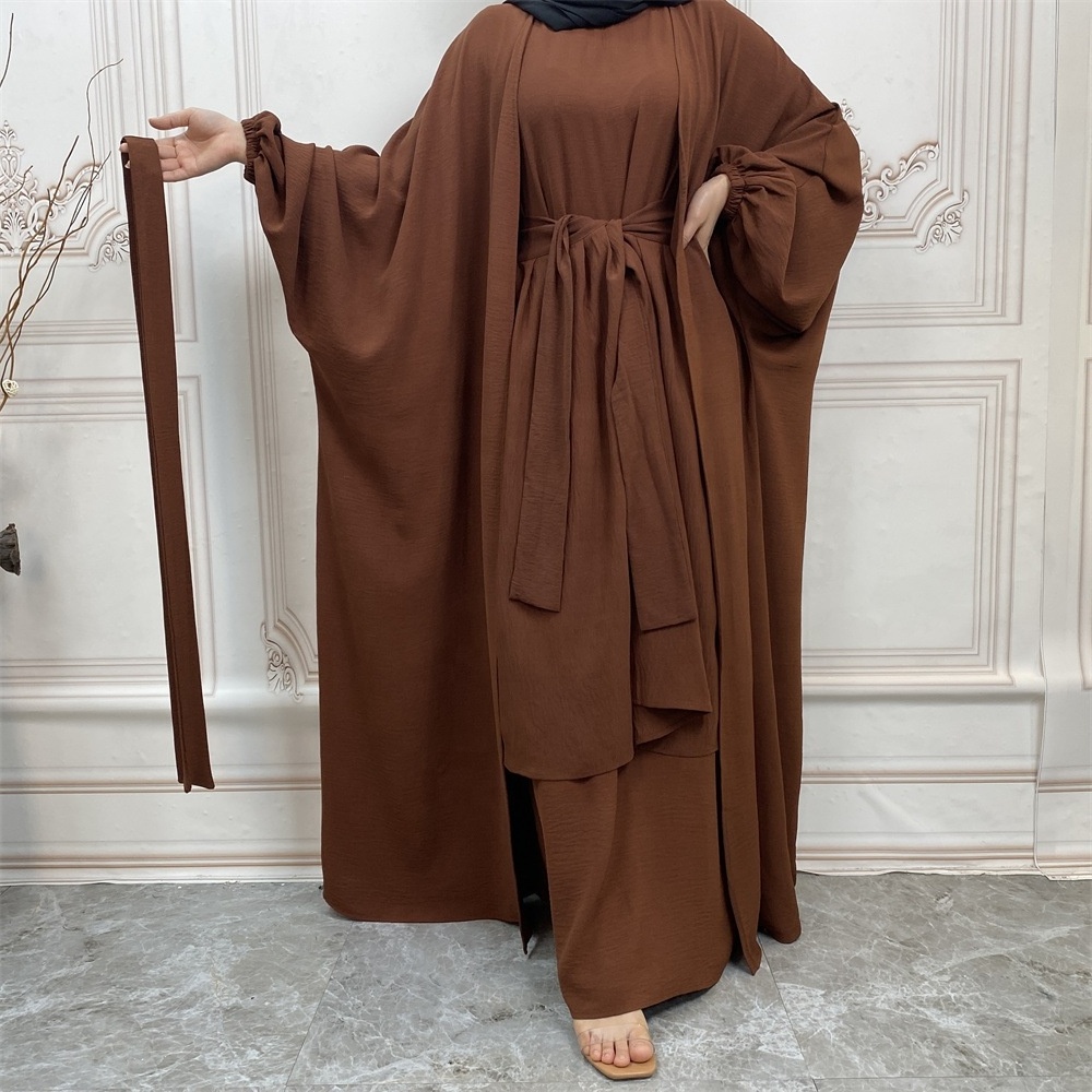 High Quality 3 Piece Abaya Sets Sleeveless Prayer Turkish Maxi Dress 3pcs Muslim Set Hijab Dress Open Abaya Dubai Islam Clothing