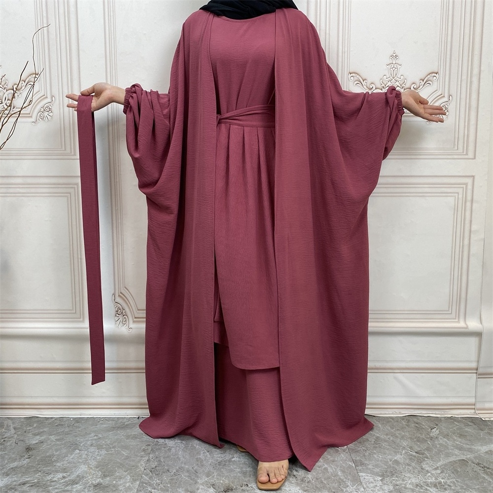 High Quality 3 Piece Abaya Sets Sleeveless Prayer Turkish Maxi Dress 3pcs Muslim Set Hijab Dress Open Abaya Dubai Islam Clothing