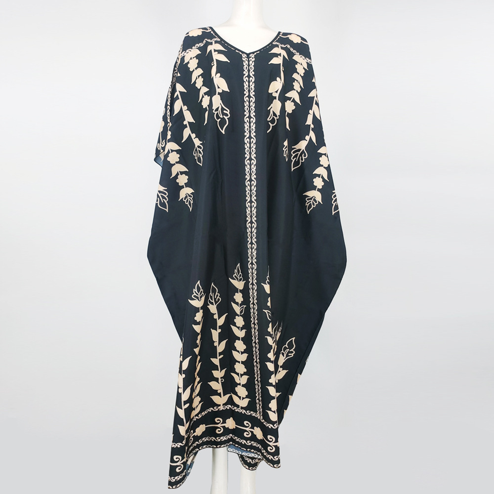 2023 Summer New African Dashiki Loose Flower Print Turkish Maxi Kaftan Dresses Muslim Fashion Middle Eastern Abaya Long Dress