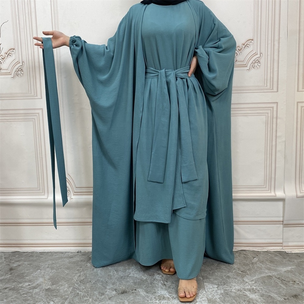 High Quality 3 Piece Abaya Sets Sleeveless Prayer Turkish Maxi Dress 3pcs Muslim Set Hijab Dress Open Abaya Dubai Islam Clothing