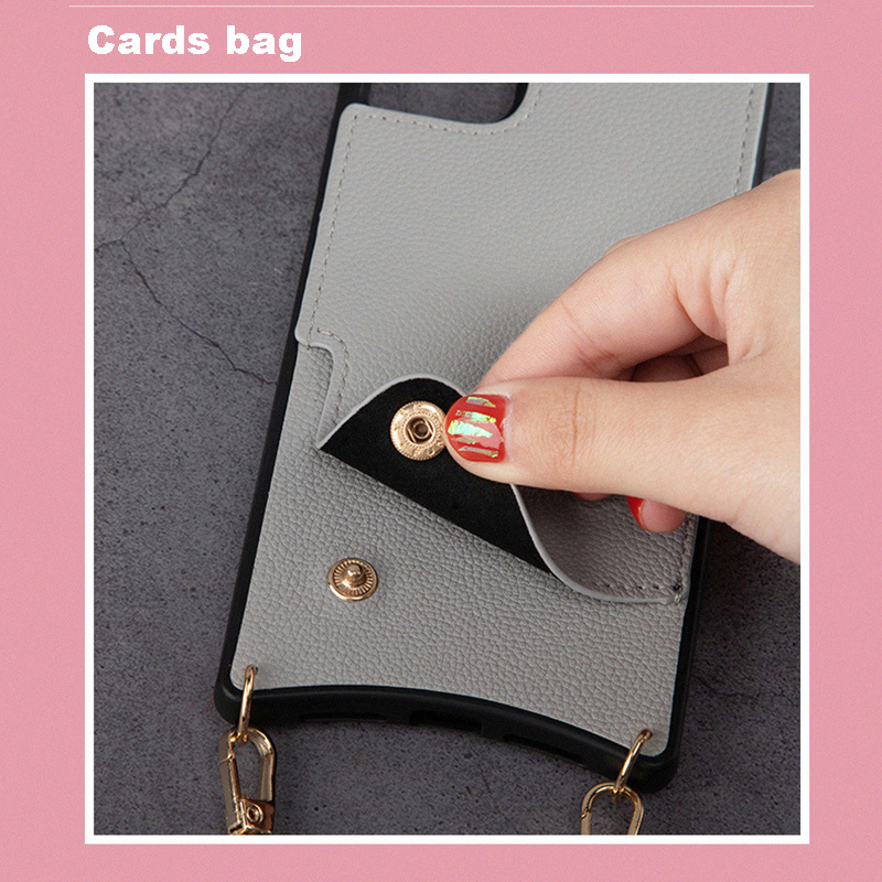 New Leather Phone Case With Crossbody Strap Adjustable Earphone Bag Suitable For Iphone 14 Leather Card Case