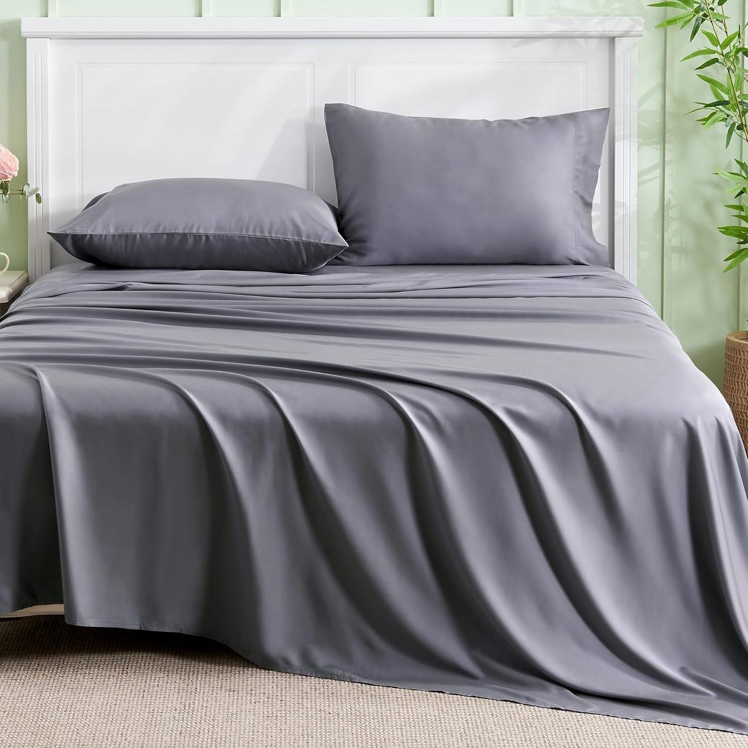 Cloudland Bamboo Bed Sheets Sets 4 Pieces Bedding Set Wholesale 100% Organic Bamboo Fitted bedsheet set Charcoal Viscose