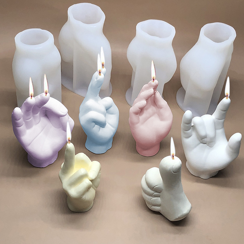 Diy Creative Aromatherapy Gypsum Finger Ornament 3d Candle Mould Gesture Candle Mold Hand Silicone Molds For Candle Making