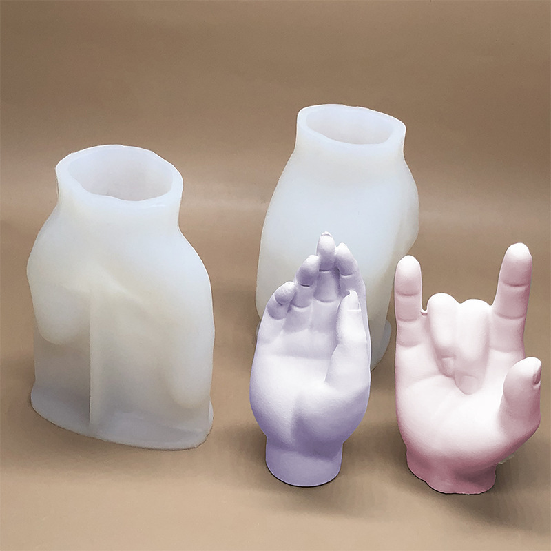 Diy Creative Aromatherapy Gypsum Finger Ornament 3d Candle Mould Gesture Candle Mold Hand Silicone Molds For Candle Making