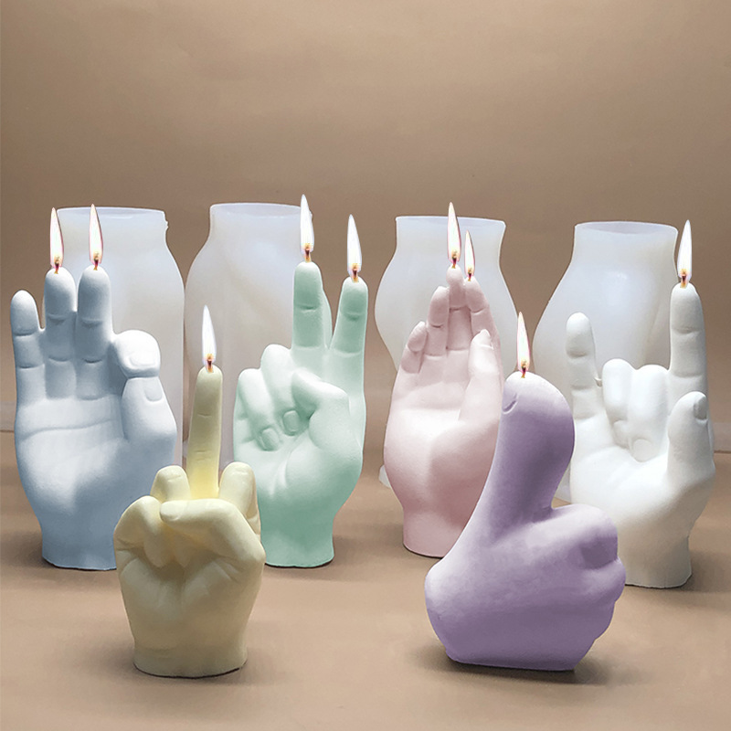 Diy Creative Aromatherapy Gypsum Finger Ornament 3d Candle Mould Gesture Candle Mold Hand Silicone Molds For Candle Making