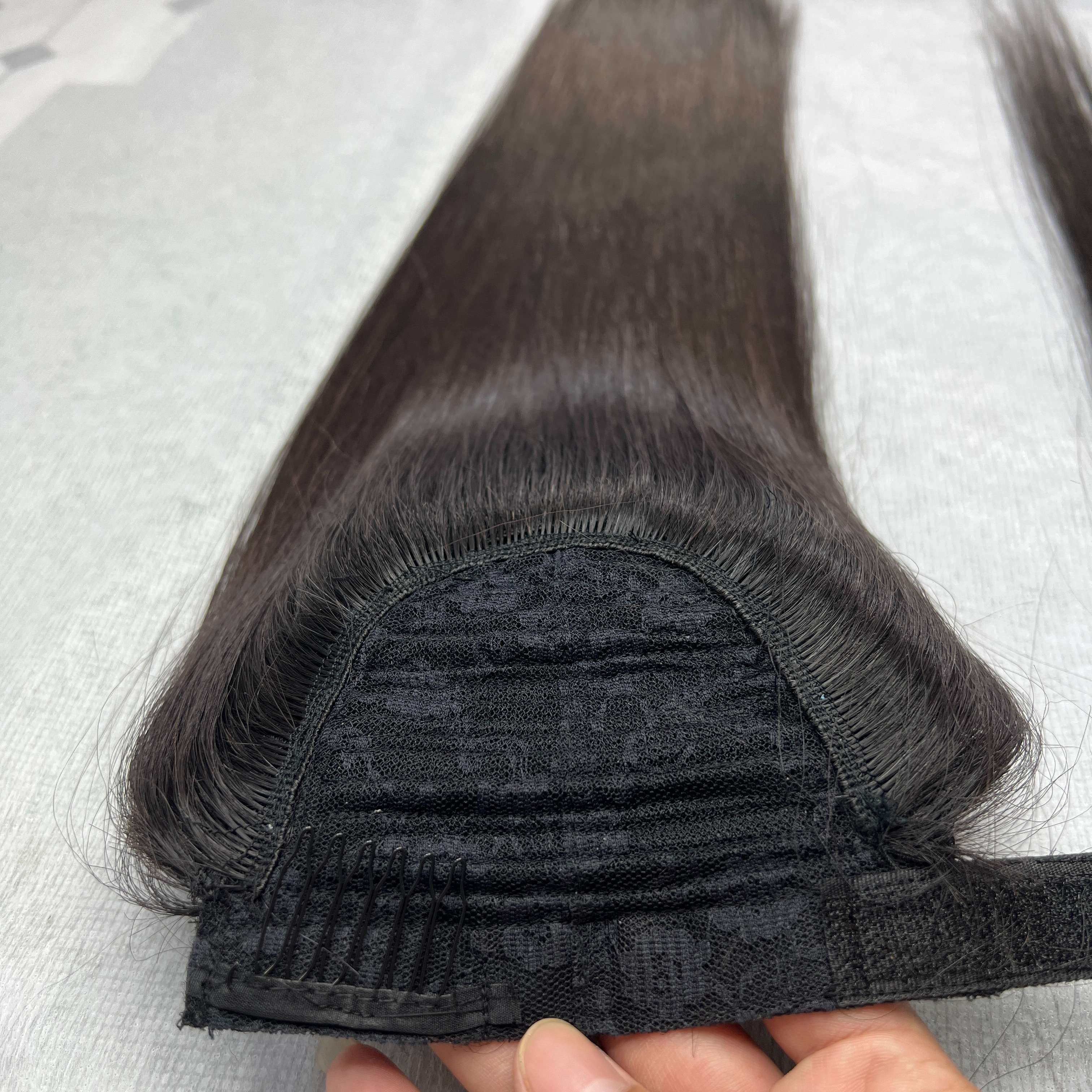 100% Human Hair Kinky Pony Tails Hair Extensions Double Drawn With Natural Black Color Hair Vendor From Cloudyhair