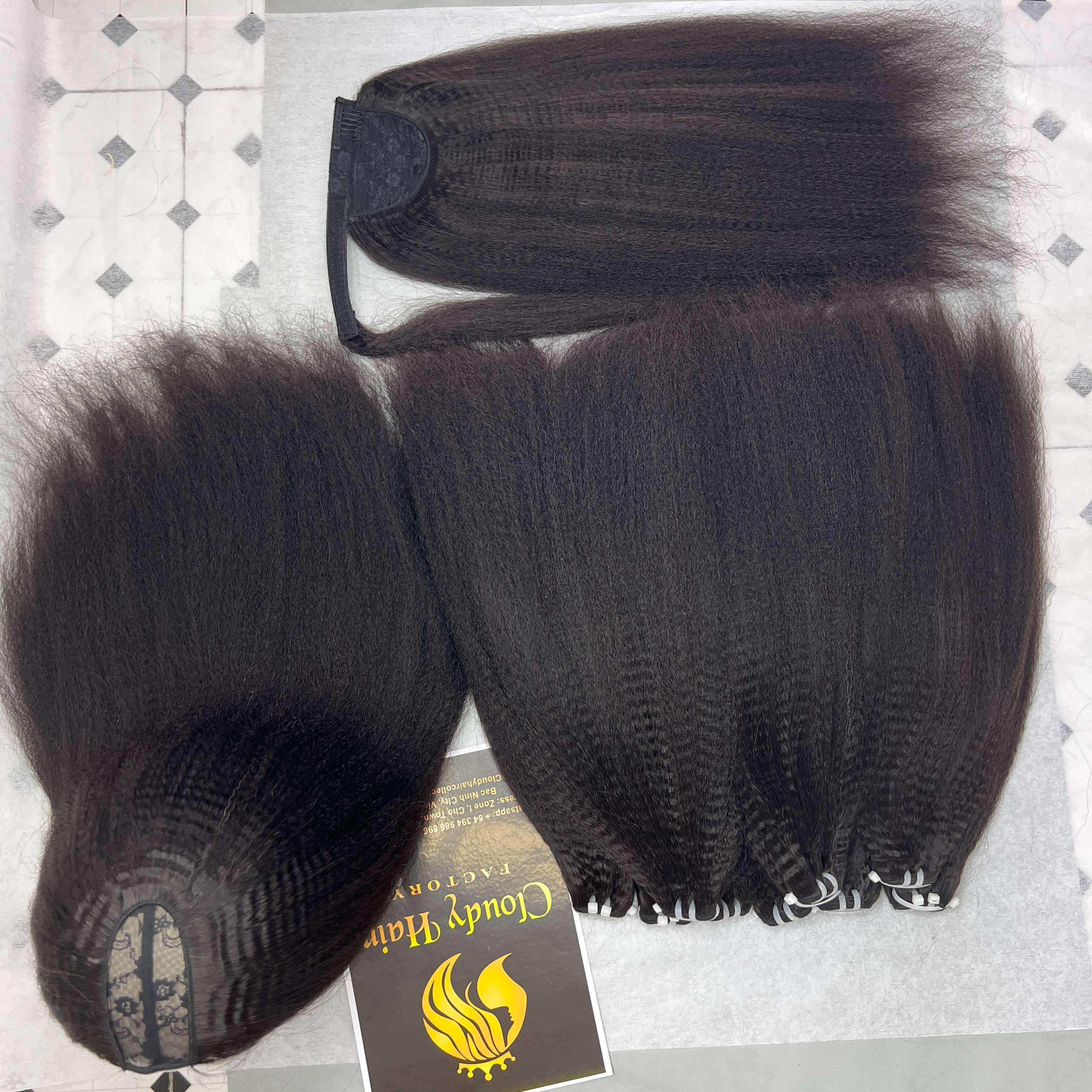 Wholesale Kinky Straight Virgin Pony Tail, Wrap Around 100% Human Hair Drawstring Ponytail Extensions For Black Women