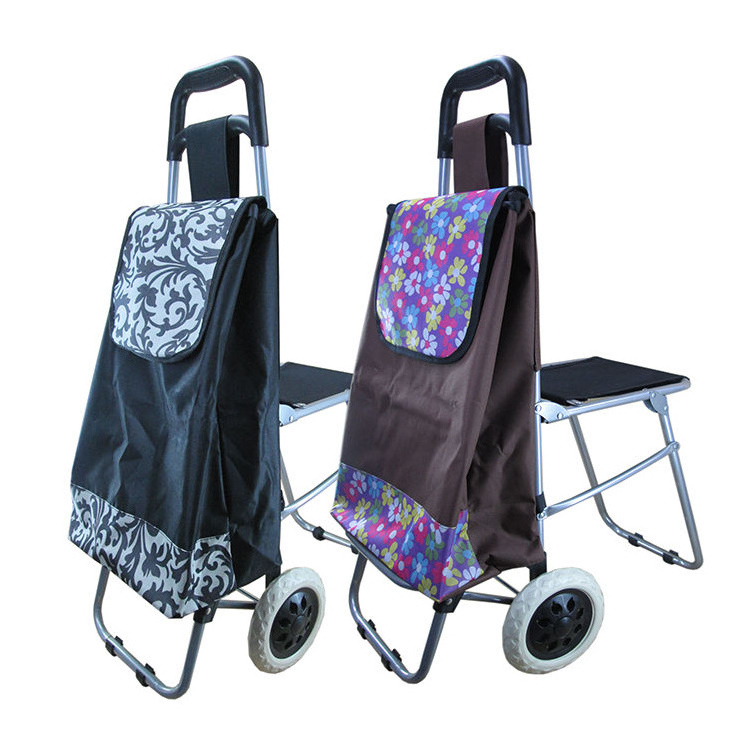 Quality Portable Foldable Reusable Folding Climbing Stair 6 Wheel Shopping Bag Grocery Trolley Cart With Seat