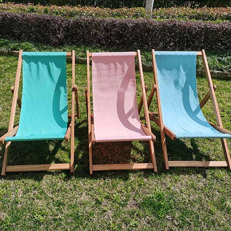 Foldable Balcony Lounger Solid Wood Folding Outdoor Beach Deck Chair Sling Chair