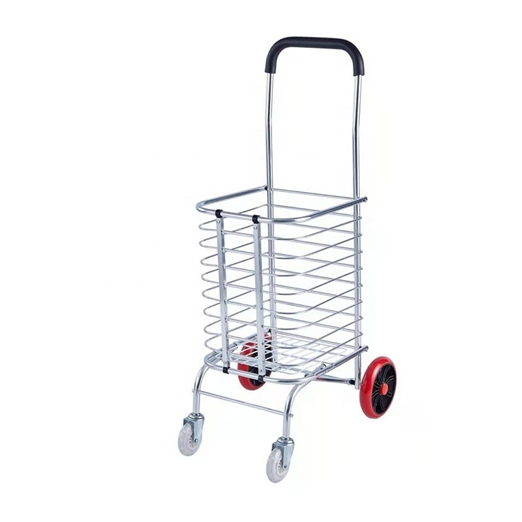 Metal Folding Hand Carts Trolleys 4 Wheels Shopping Trolleys & Carts Iron Heavy-Duty Shopping & Laundry Foldable Cart