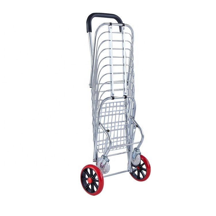 Metal Folding Hand Carts Trolleys 4 Wheels Shopping Trolleys & Carts Iron Heavy-Duty Shopping & Laundry Foldable Cart