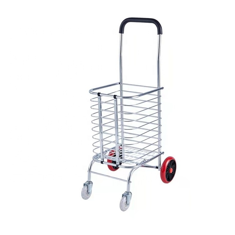 Metal Folding Hand Carts Trolleys 4 Wheels Shopping Trolleys & Carts Iron Heavy-Duty Shopping & Laundry Foldable Cart