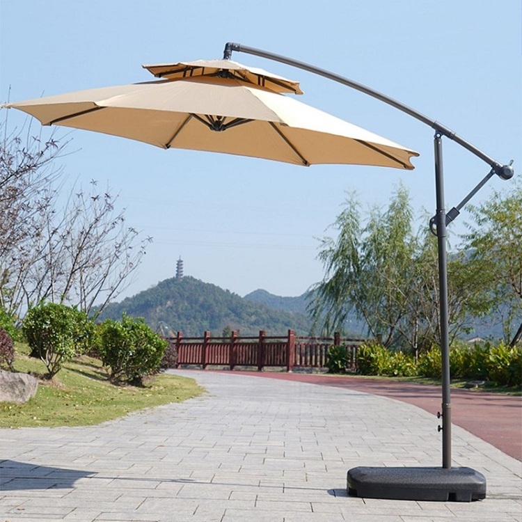 3M 8 Ribs Luxury Foldable Outdoor Yard Patio Cantilever Parasol Garden Umbrella