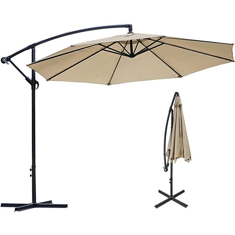 3M 8 Ribs Luxury Foldable Outdoor Yard Patio Cantilever Parasol Garden Umbrella