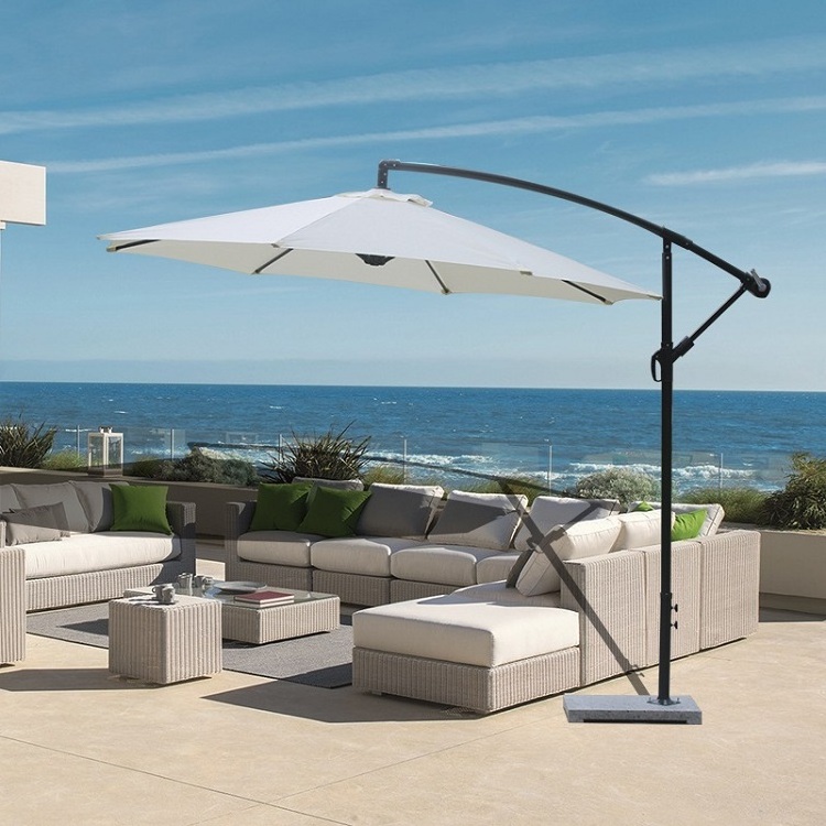 3M 8 Ribs Luxury Foldable Outdoor Yard Patio Cantilever Parasol Garden Umbrella