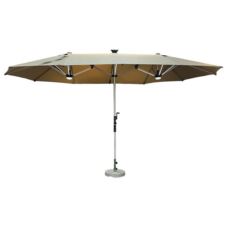 Patio Umbrella With Solar Led Strip Lights Outdoor Umbrella With Base Double-Sided Extra Large Twin Umbrella For Yard Pool Deck